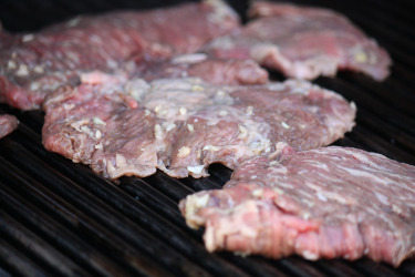 Skirt (flap) steak is thin and takes a short time on the grill.