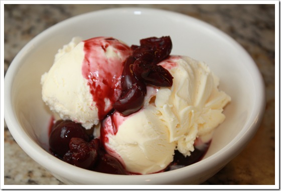 bing cherry compote with ice cream 1